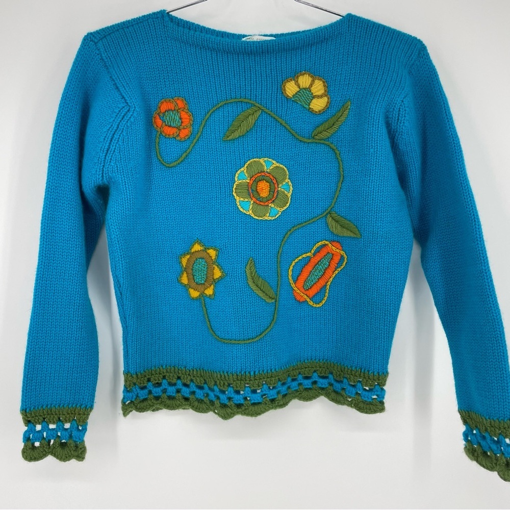 Vintage 1960 wool sweater colorful flowers bright